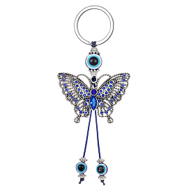 Vintage Devil Eye Water Diamond Butterfly Keychain Pendant