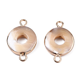 Natural Trochus Shell Connector Charms, with Light Gold Tone Iron Findings, Ring