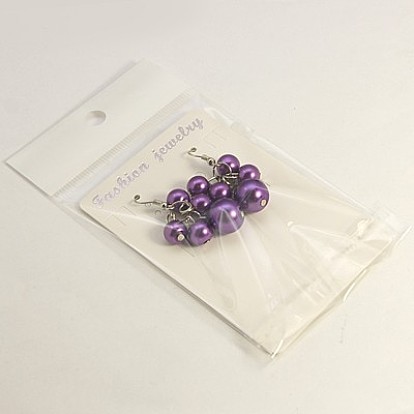 Fashion Glass Pearl Cluster Earrings, with Brass Earring Hooks, 43mm