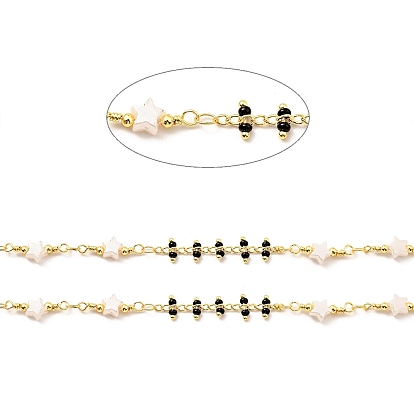 Étoile de verre et chaîne de perles rondes, avec les accessoires en laiton, sans plomb et sans cadmium, soudé, avec bobine
