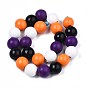 Halloween Spray Painted Natural Wood Beads Strands, Round