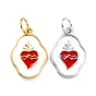 Brass Enamel Pendants, Long-Lasting Plated, Oval with Sacred Heart
