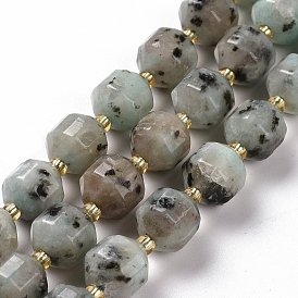 Natural Sesame Jasper Beads Strands, with Seed Beads, Faceted Bicone Barrel Drum