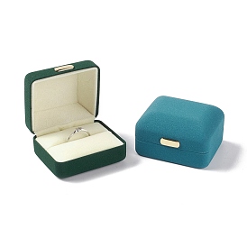 PU Leather Ring Gift Boxes, with Iron Crown, Cuboid