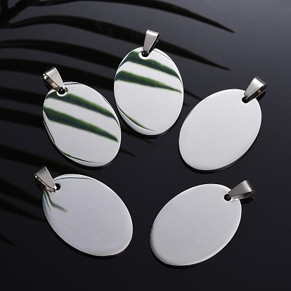 304 Stainless Steel Pendants, Manual Polishing, Blank Stamping Tags, Oval