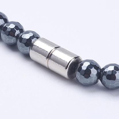 Non-magnétiques colliers d'hématite synthétiques, colliers de perles, avec fermoir magnétique, facette