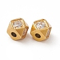 Ion Plating(IP) 304 Stainless Steel & Clear Cubic Zirconia Beads, Real 14K Gold Plated, Faceted, Cornerless Cube Beads