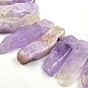 Irregular Strip Natural Amethyst Graduated Beads Strands, 23~62x10~12x4~6mm, Hole: 2mm, about 38pcs/strand, 15.3 inch