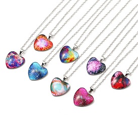 Glass Heart with Cloud Pendant Necklace, Platinum Alloy Jewelry for Women