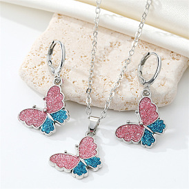 Colorful Glitter Butterfly Jewelry Set with Cute Animal Ear Cuffs for Women