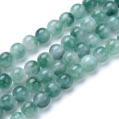 Natural Flower Jade Bead Strands, Dyed, Round