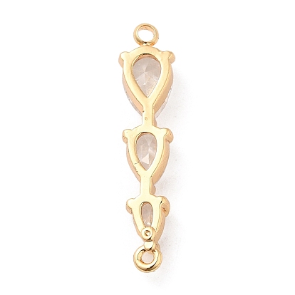 Brass Pave Clear Glass Connector Charms, Three Teardrop Links