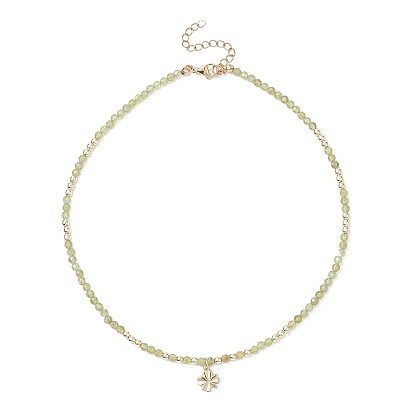Collier pendentif trèfle en laiton, collier de perles de péridot naturel et d'hématite synthétique