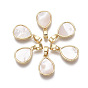 Brass Charms, with Freshwater Shell, Nickel Free, Real 18k Gold Plated, Teardrop