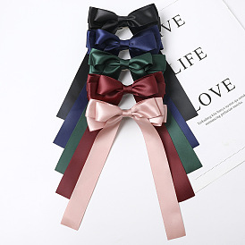 Chic Satin Hair Clip with Bow for Women - Double-Sided Ribbon, Solid Color Spring Barrette