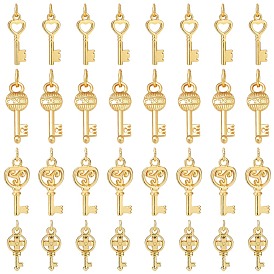 BENECREAT 32Pcs 4 Style Alloy Pendants, Long-Lasting Plated,Real 18K Gold Plated, with Jump Ring, Key