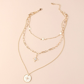 Fashionable Multi-layer Star Necklace with Personality Metal Pendant - European and American Style