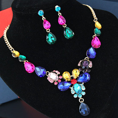 Colorful Crystal Gemstone Flower Necklace for Women's Dress Accessories