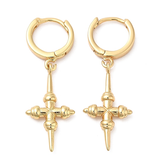 Rack Plating Brass Cross Hoop Earrings, Lead Free & Cadmium Free