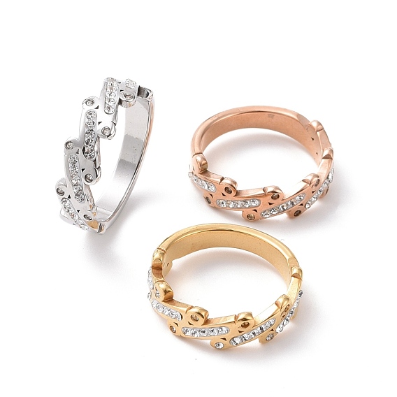 Anillo de dedo de barra ovalada de diamantes de imitación de cristal, 304 joyas de acero inoxidable para mujer