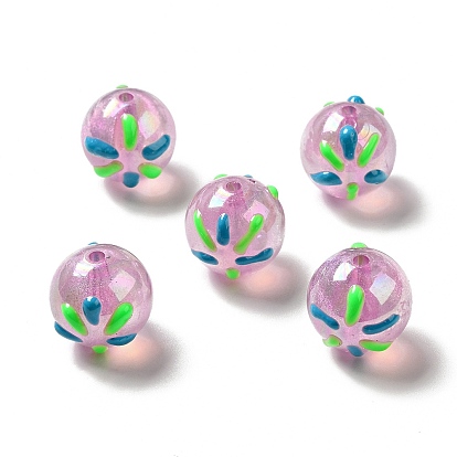 Acrylic Beads, AB Color Plated, with Enamel, Round with Firework