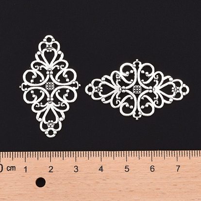 Rombo de aleación de estilo tibetano filigrana enlaces carpinteros, sin plomo y cadmio, 42x25x1 mm, agujero: 2 mm