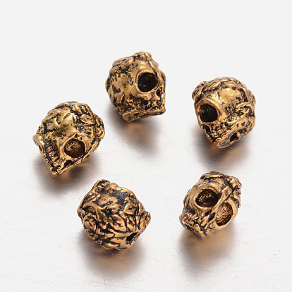 Perles en alliage de style tibétain, crane, 9x6x10mm, Trou: 1mm