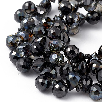 Transparent Electroplate Glass Beads Strands, Faceted, Top Drilled Teardrop, Half Plated