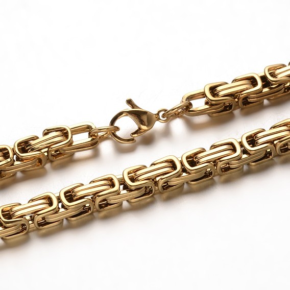 Trendy 304 Stainless Steel Byzantine Chain Bracelets, with Lobster Clasps, 210mm