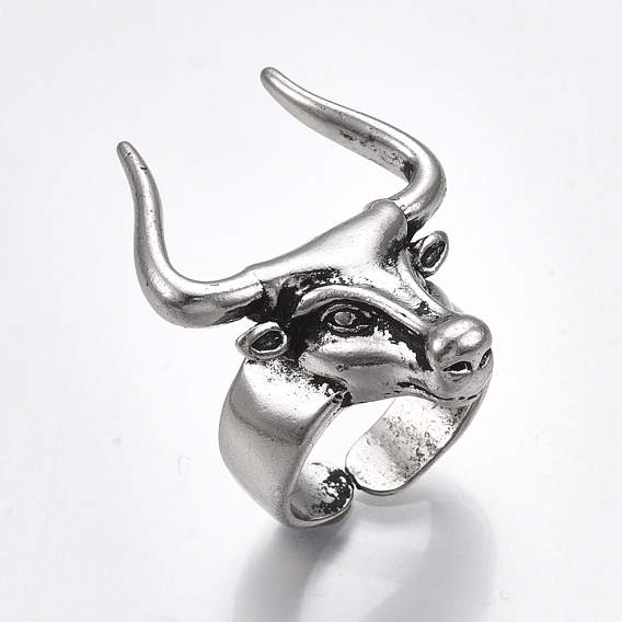 Alloy Cuff Finger Rings, Wide Band Rings, Bull