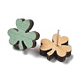 Printing Wood Stud Earrings for Women, with 316 Stainless Steel Pins, Clover