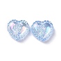 UV Plating Rainbow Iridescent Acrylic Beads, Heart with Rose