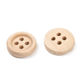 4 boutons trou rond naturel, Boutons en bois