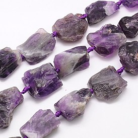Natural Amethyst Beads Strands, Nuggets, 18~35x15~26x9~21mm, Hole: 1mm