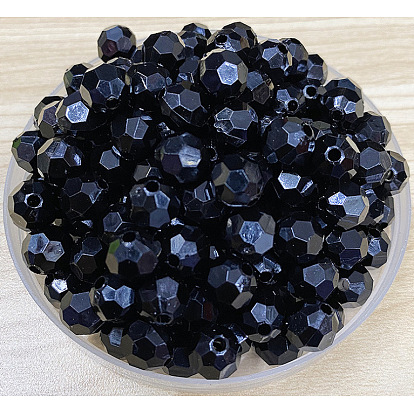Perles acryliques opaques, facettes ( 32 facettes ), ronde