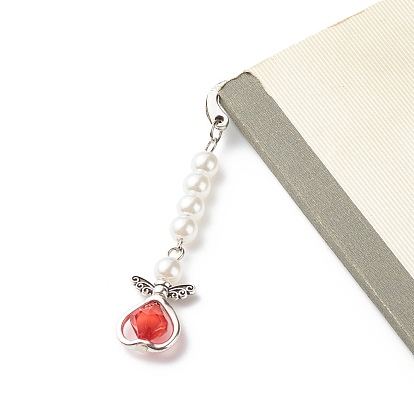 Alloy Bookmarks, Acrylic Imitation Pearl Beaded Angel Pendants Bookmarks