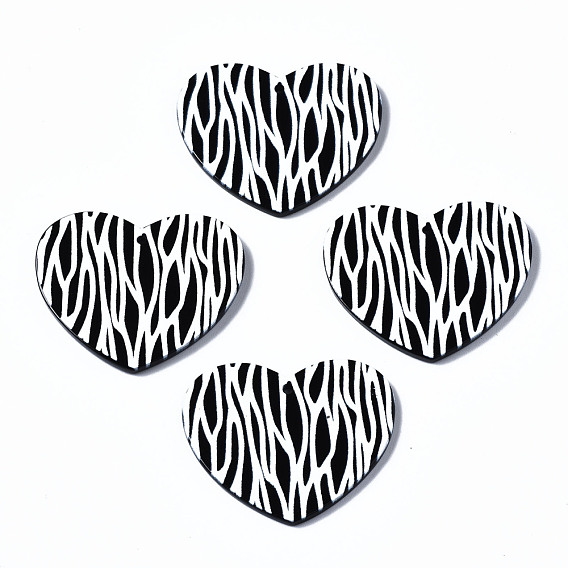3 d colgantes acrílicos impresos, corazón con patrón de rayas de cebra, en blanco y negro