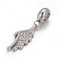 304 Stainless Steel European Dangle Charms, with Rhinestone, Large Hole Pendants, Wing