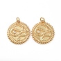 Brass Micro Pave Clear Cubic Zirconia Pendants, with Jump Rings, Long-Lasting Plated, Flat Round with Snake