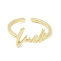 Rack Plating Brass Open Cuff Ring, Long-Lasting Plated, Cadmium Free & Lead Free, Word Luck