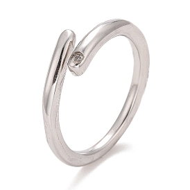 304 Stainless Steel Minimalist Open Cuff Ring with Clear Cubic Zirconia for Women