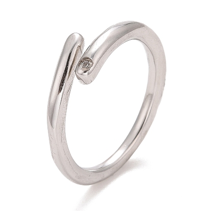 304 anneau de manchette ouvert minimaliste en acier inoxydable avec zircone cubique transparente pour femme