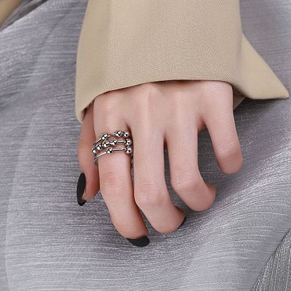 Brass Rotating Beaded Double Layer Wrap Finger Ring, Ball Rotatable Anti Anxiety Spinner Rings