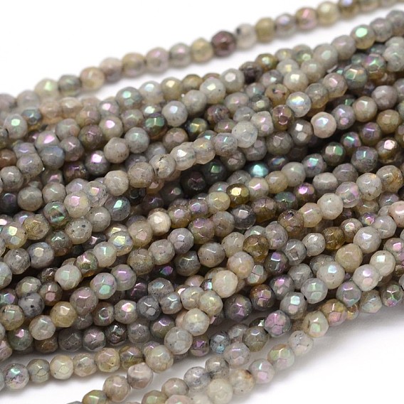 Natural Electroplate Labradorite Round Bead Strands, Faceted