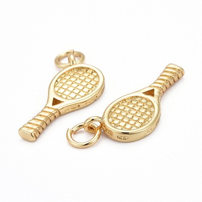 Brass Pendants, Sports Charms, Long-Lasting Plated, with Jump Rings, Tennis Racket