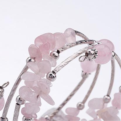 Quatre boucles wrap pierres précieuses perles bracelets, avec des billes de fer et des résultats d'espacement de style tibétain fleur