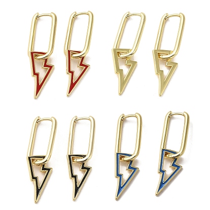 Lightning Bolt Real 18K Gold Plated Brass Dangle Hoop Earrings, with Enamel