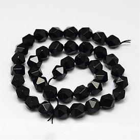 Natural Black Onyx Beads Strands, Star Cut Round Beads, Dyed & Heated, Faceted
