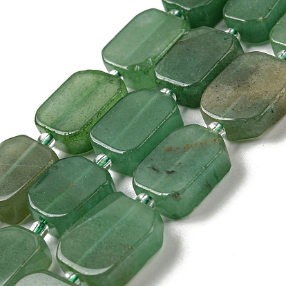 Natural Green Aventurine Beads Strands, with Seed Beads, Rectangle