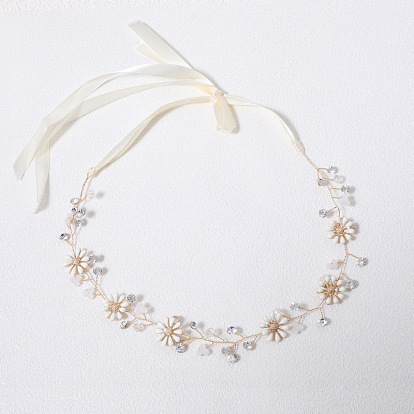 Handmade Bridal Headpiece with Golden Daisy Hairband - Travel Photoshoot Accessories
